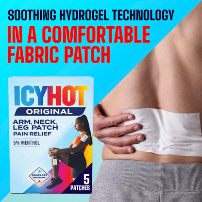 Icy Hot Original Pain Relief Patch, Medium Size Fabric Patches for Arm, Neck and Leg with Menthol 5%, Ice and Heat Contrast Therapy for Backaches, Joints, Muscle Strains and Arthritis, 5 ct. Icy HotBuy Supplements Australia