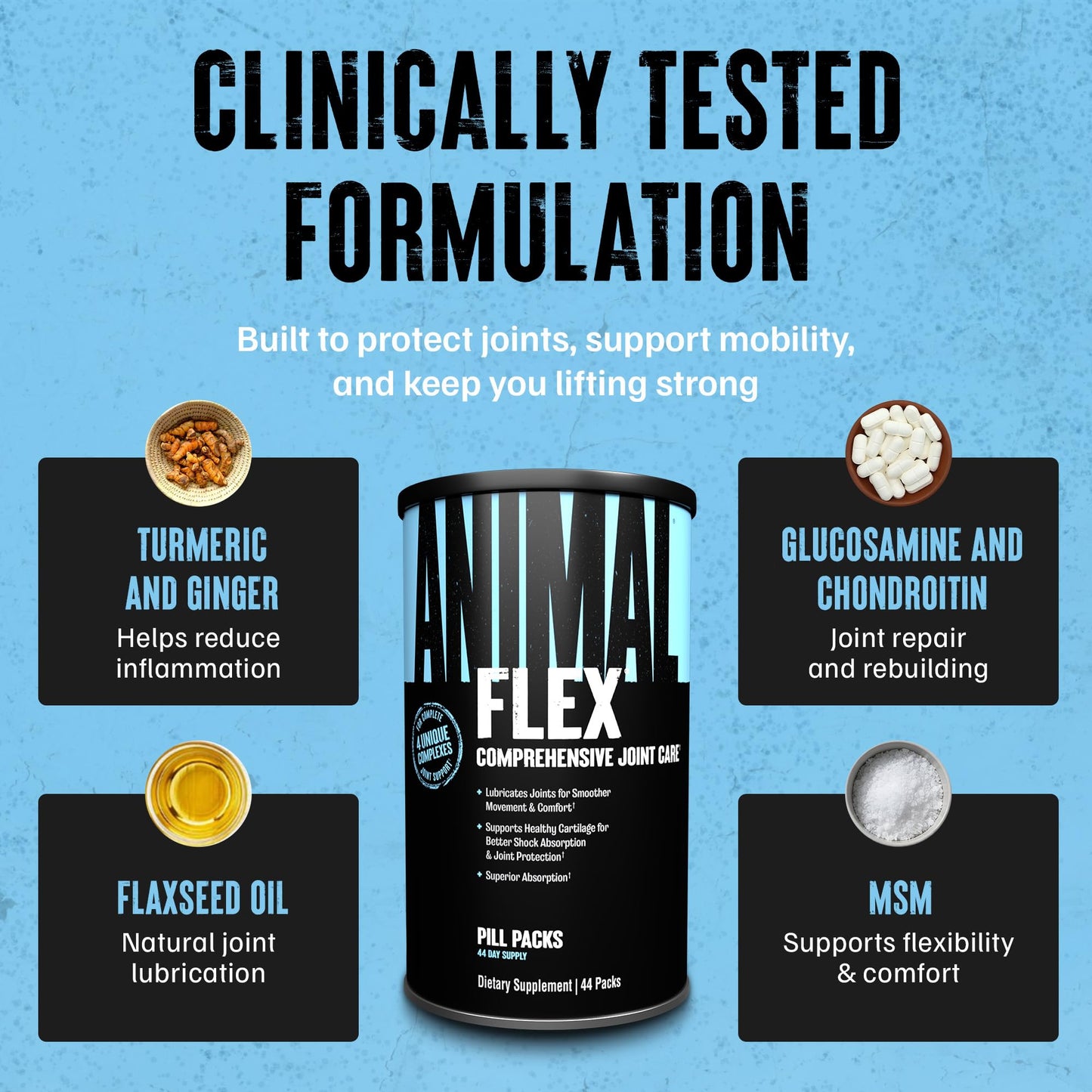 Animal Flex - Glucosamine Chondroitin Joint Supplement for Women and Men Discomfort with Turmeric, MSM, Boswellia for Cartilage, Joint Health, Muscles, Back, Knees, Shoulder, and Hip, 44 Packs AnimalBuy Supplements Australia