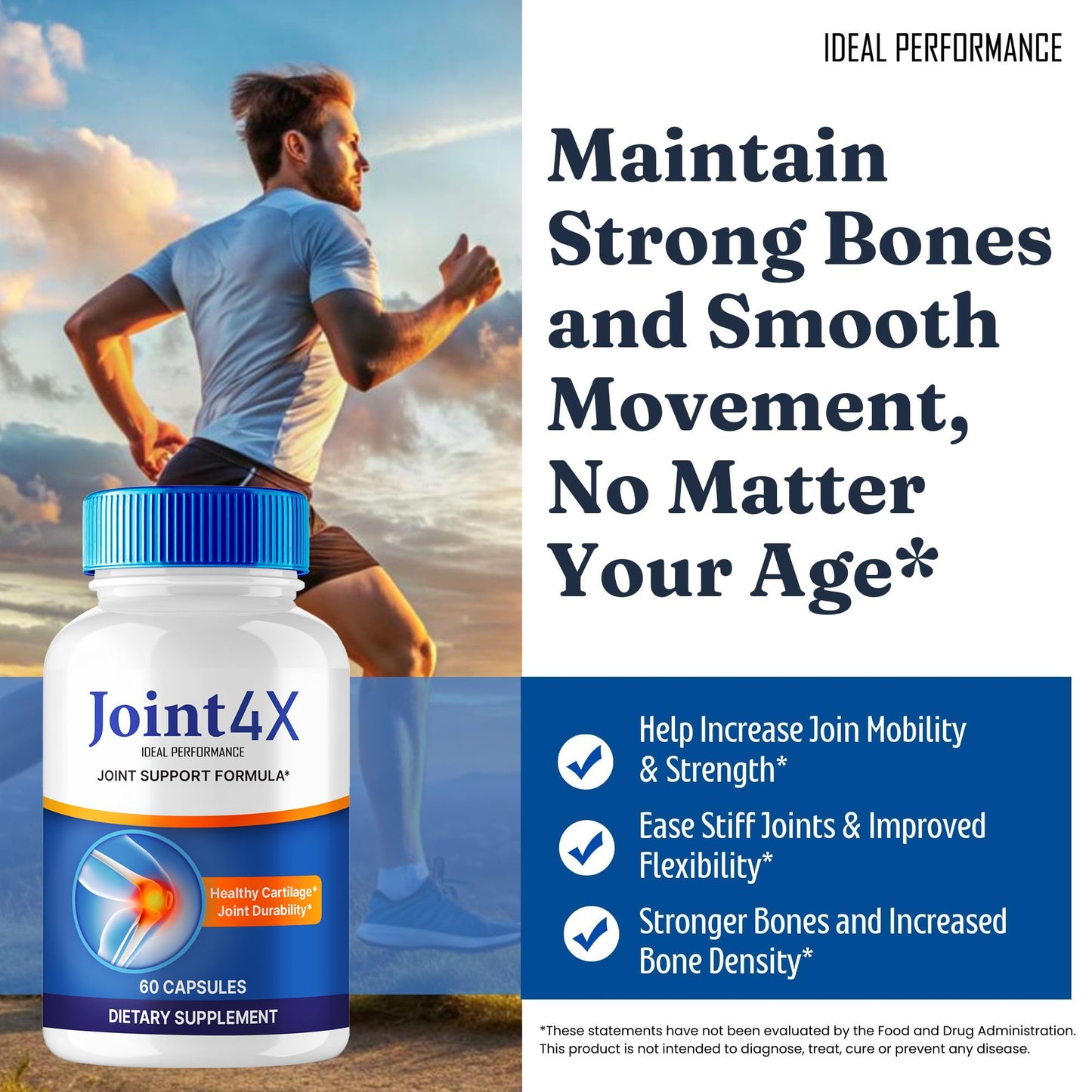 Joint4X Joint Support Capsules, Official Joint-4X Supplement Pills, All-Natural Formula to Fortify Bones and Bolster Flexibility - Maximum Strength, Joint 4X Pills Reviews (60 Capsules) IDEAL PERFORMANCEBuy Supplements Australia