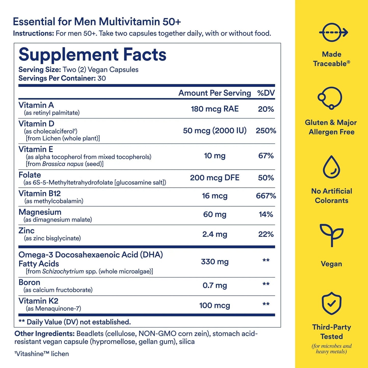 Ritual Multivitamin for Men 50+, Vegan, with Zinc, Vitamin A and D3 for Immune Function Support*, Omega-3 DHA, B12, K2 RitualBuy Supplements Australia