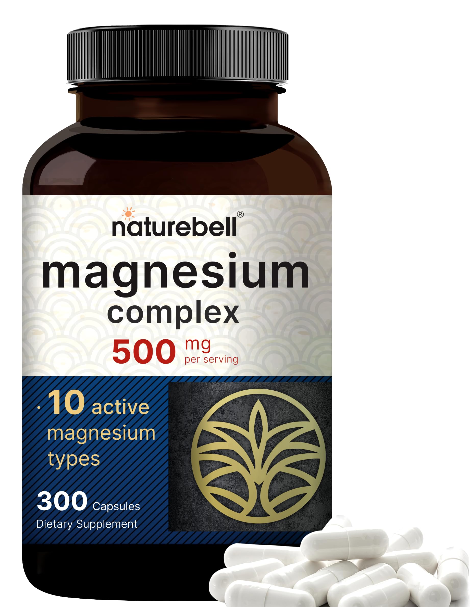 Magnesium Complex 500mg, 300 Capsules | 10-in-1 Magnesium Glycinate, Citrate, Malate & More | Chelated Form for Easy Absorption | Non-GMO NatureBellBuy Supplements Australia