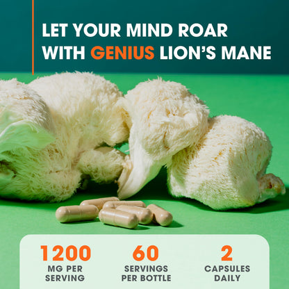 Genius Lions Mane Supplement Capsules - Organic Nootropic Supplement, 1200mg per The Genius BrandBuy Supplements Australia