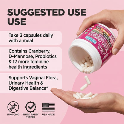 Clean Nutra Vaginal Probiotics for Women + Prebiotics Digestive Enzymes Bromelain Cranberry D Mannose Horsetail Black Cohosh Artichoke Hibiscus Flowers Probiotic for Digestive Health 90 Vegan Capsules Clean NutraceuticalsBuy Supplements Australia