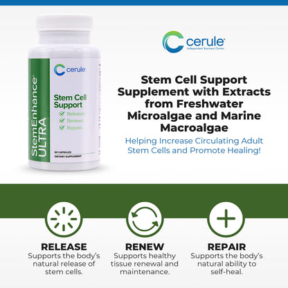 Cerule StemEnhance Ultra Natural Stem Cell Support Supplement – Freshwater Microalgae and Marine Macroalgae Extracts for Cellular Renewal, Immune Function, Energy, and Tissue Recovery – 60 Capsules CeruleBuy Supplements Australia