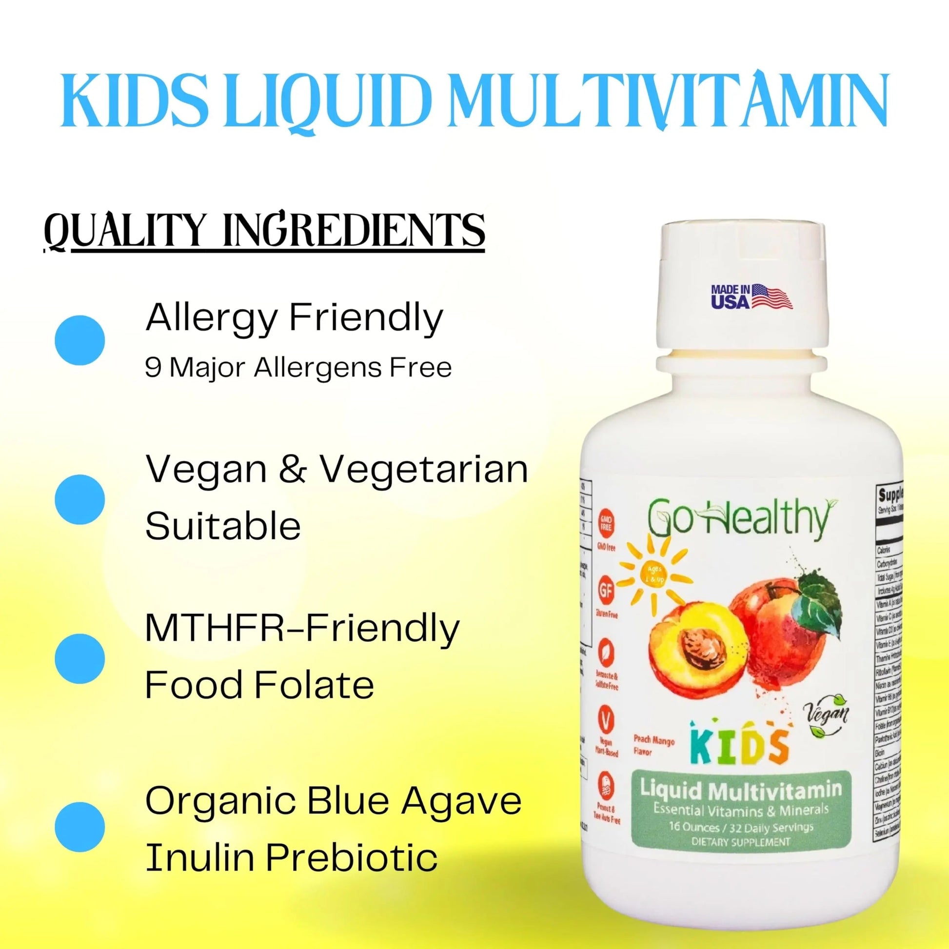 Go Healthy Kids Liquid Multivitamin | Immune Support | Kid Liquid Multivitamins | High Absorption | Vegan Vitamins | Kids Vitamins Multivitamin Go Healthy NaturalBuy Supplements Australia