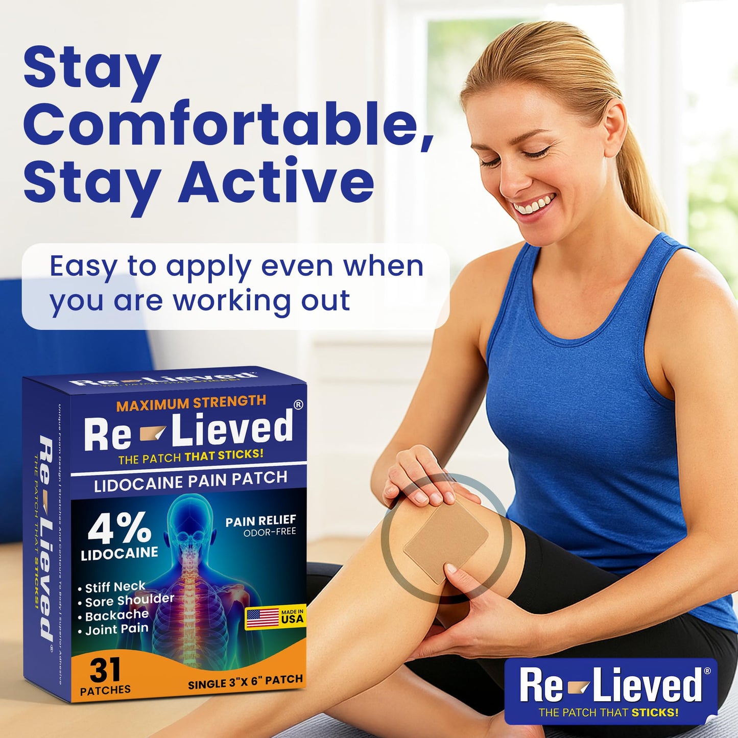 Re-Lieved 4% Lidocaine Patches Maximum Strength - Aluminum-Free, Water Resistant and USA Made -Superior Sticking Pain Relief Patches Quickly Relieves Back, Joints and Muscle Pain-3x6 Inches (31 Count) Re-lievedBuy Supplements Australia