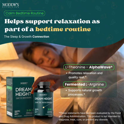 Moddy's Nutrition DreamHeight Growth Supplement for Kids & Teens, Bone, Immune & Sleep Support, Clinically Studied Formula, 120 Small Easy-to-Swallow Capsules Moddy's NutritionBuy Supplements Australia