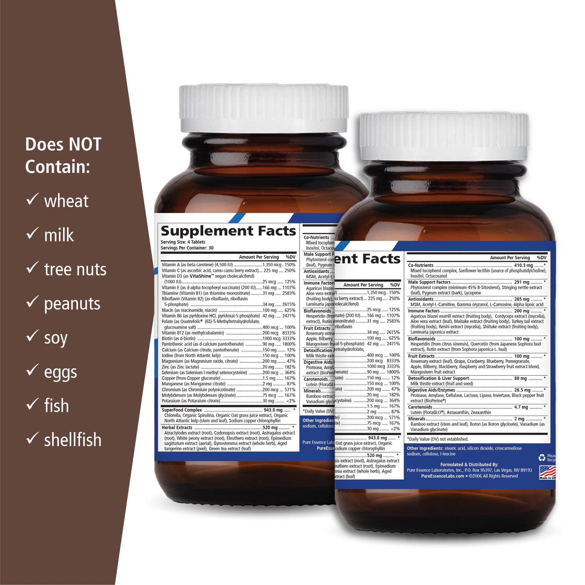 PURE ESSENCE LABS Longevity Multivitamin for Men Over 40 - Super Energetic with Superfoods, Minerals, Enzymes, Vitamin D3, B12, Biotin - 120 Tablets PURE ESSENCE LABSBuy Supplements Australia