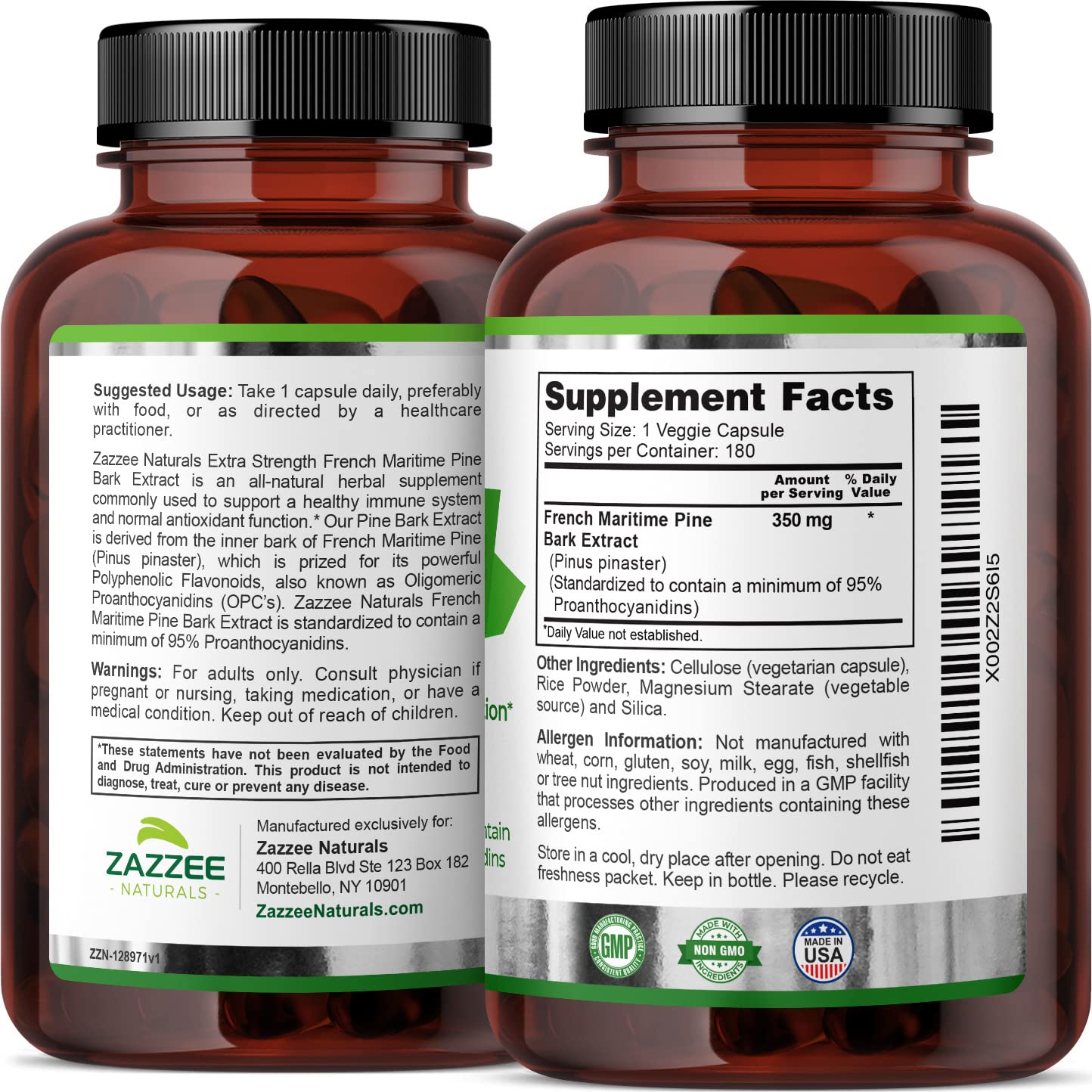 Zazzee Extra Strength French Maritime Pine Bark Extract, 350 mg Per Capsule ZazzeeBuy Supplements Australia