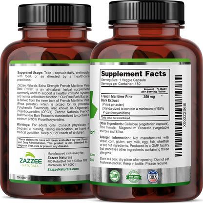 Zazzee Extra Strength French Maritime Pine Bark Extract, 350 mg Per Capsule ZazzeeBuy Supplements Australia