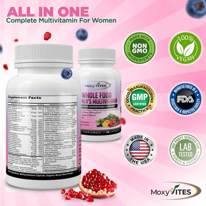 Methylated Multivitamin for Women with Iron - Womens Multivitamin with 44 Organic Whole Food & Fermented Nutrients MoxyVites