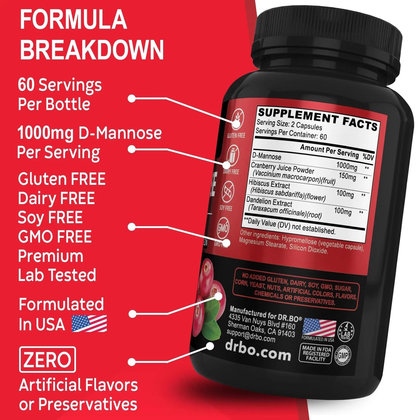D Mannose Supplements for Women Pills - Natural D-Mannose 500mg Capsules, Cranberry DMannose Pills 1000mg Per Serving - Bladder Flush & Urinary Tract Cleanse Health Supplement - 120 Veg Capsules DR. BOBuy Supplements Australia