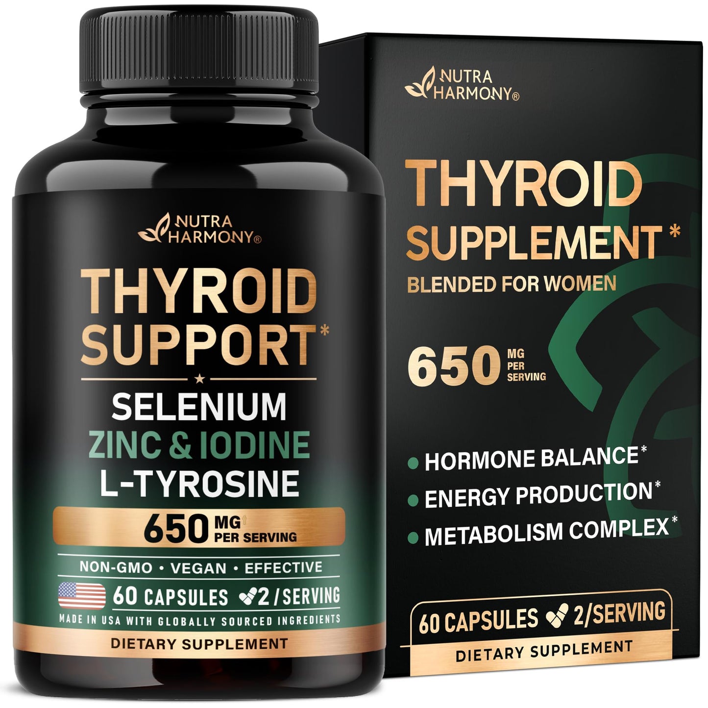 Thyroid Support for Women - Selenium 200 mcg | Astragalus | Zinc & Iodine | L-Tyrosine | Adaptogen Herbs - 21-in-1 Antioxidant & Immune Support - Made in USA - Vegan, Non-GMO, Lab Tested - 60 Capsules NUTRAHARMONYBuy Supplements Australia