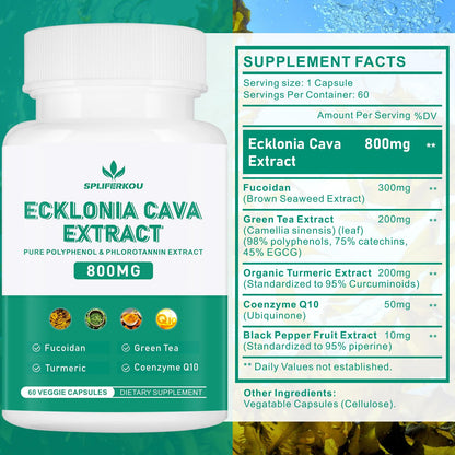 Spliferikou Ecklonia Cava Extract, 800mg, 60 Veggie Capsules with Fucoidan, Green Tea, Turmeric, CoQ10, Dietary Supplement SpliferkouBuy Supplements Australia