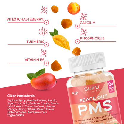 SUKU Vitamins - PMS Gummy Supplement with Chasteberry to Relieve PMS and Menopause Peach Mango Gummies (50 Count) SUKUBuy Supplements Australia