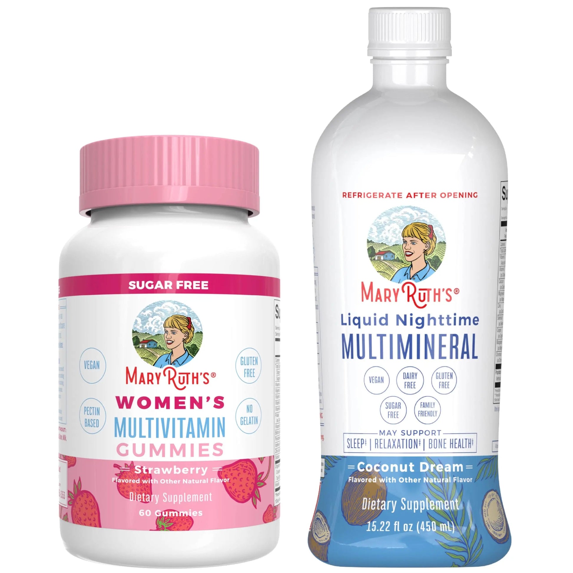 MaryRuth's Multivitamin Gummies for Women (Strawberry) & Liquid Nighttime Multimineral (Coconut, 15.22oz) | Clean Label Project Verified MARYRUTH'S