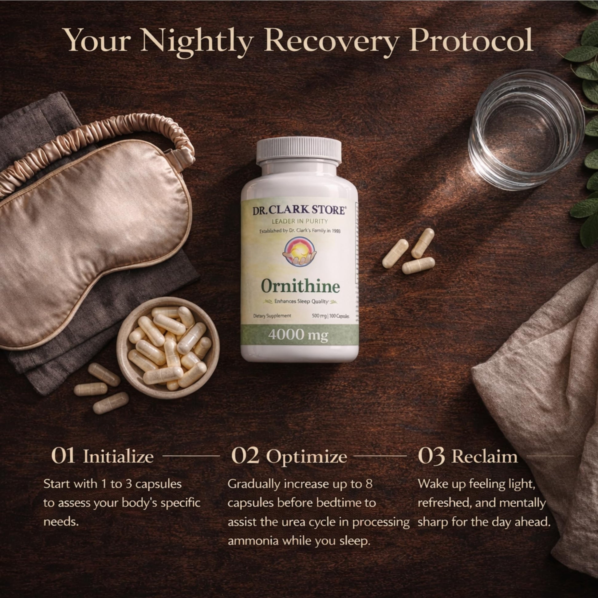 Dr Clark Ornithine Dietary Supplement - Gluten Free, Natural Sleep Aid, Promotes Protein Metabolism, Cleansing and Detoxification, 500mg, 100 Gelatin Capsules Dr Clark StoreBuy Supplements Australia