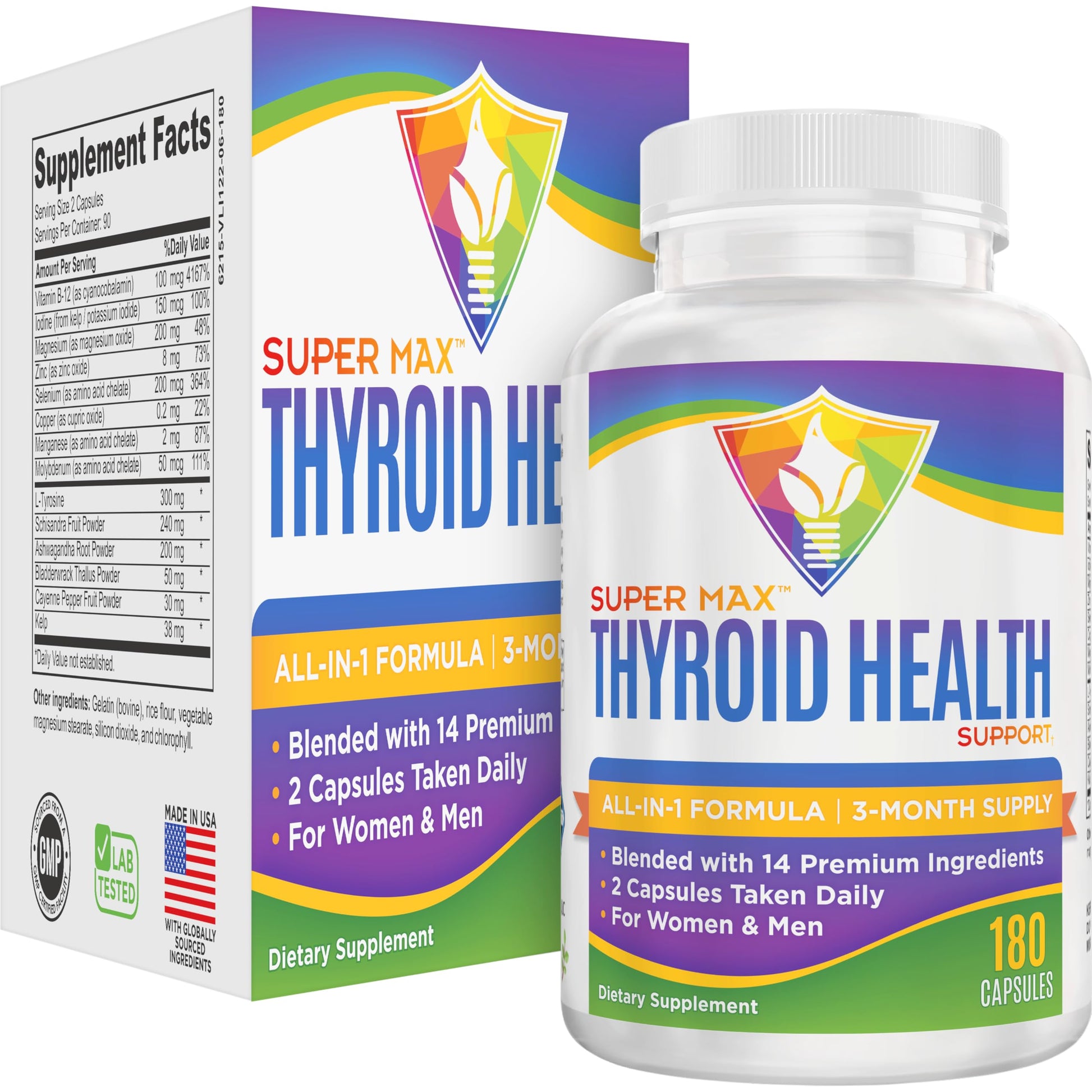 Thyroid Support (3-Month) Supplement All-in-1 with 14 Active Ingredients in 1 Formula | Thyroid Health Support Supplements | Women & Men | 90-Day Bulk Supply | 180 Capsules Elevate Recovery SupplementsBuy Supplements Australia