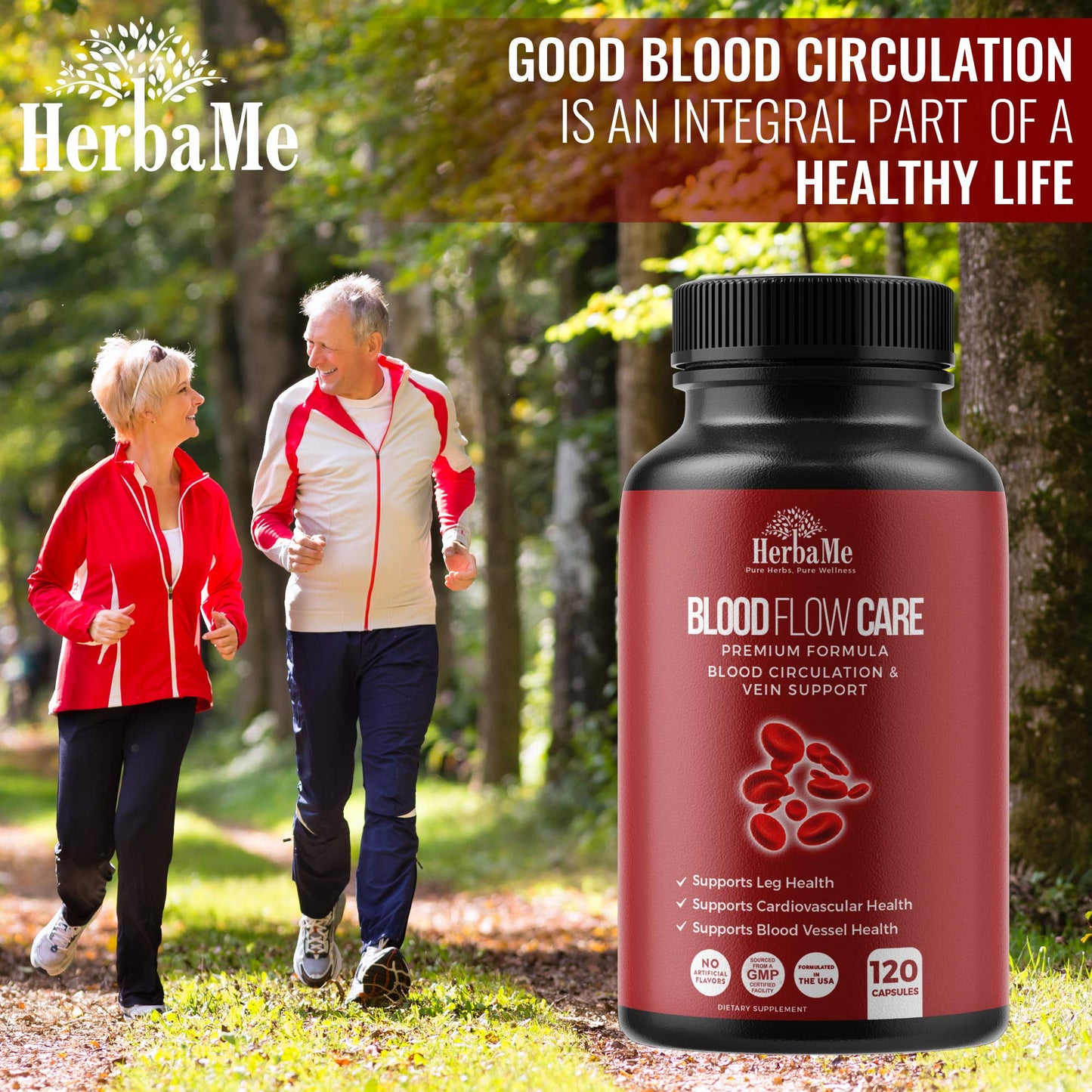 HerbaMe Blood Circulation Supplement, 120 Capsules, Supports Leg Vein, Heart, Vessels and Cardiovascular Health with Niacin, L-Arginine, Ginger, Cayenne Pepper