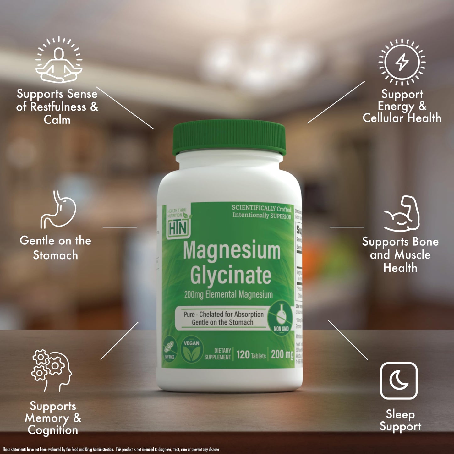 Magnesium Glycinate - Muscle, Nerves, Relaxation & Sleep Supplement | 200mg Elemental Magnesium Fully Reacted Chelated | Gentle on the Stomach | Non-GMO 120 Tablets | by Health Thru Nutrition Health Thru NutritionBuy Supplements Australia
