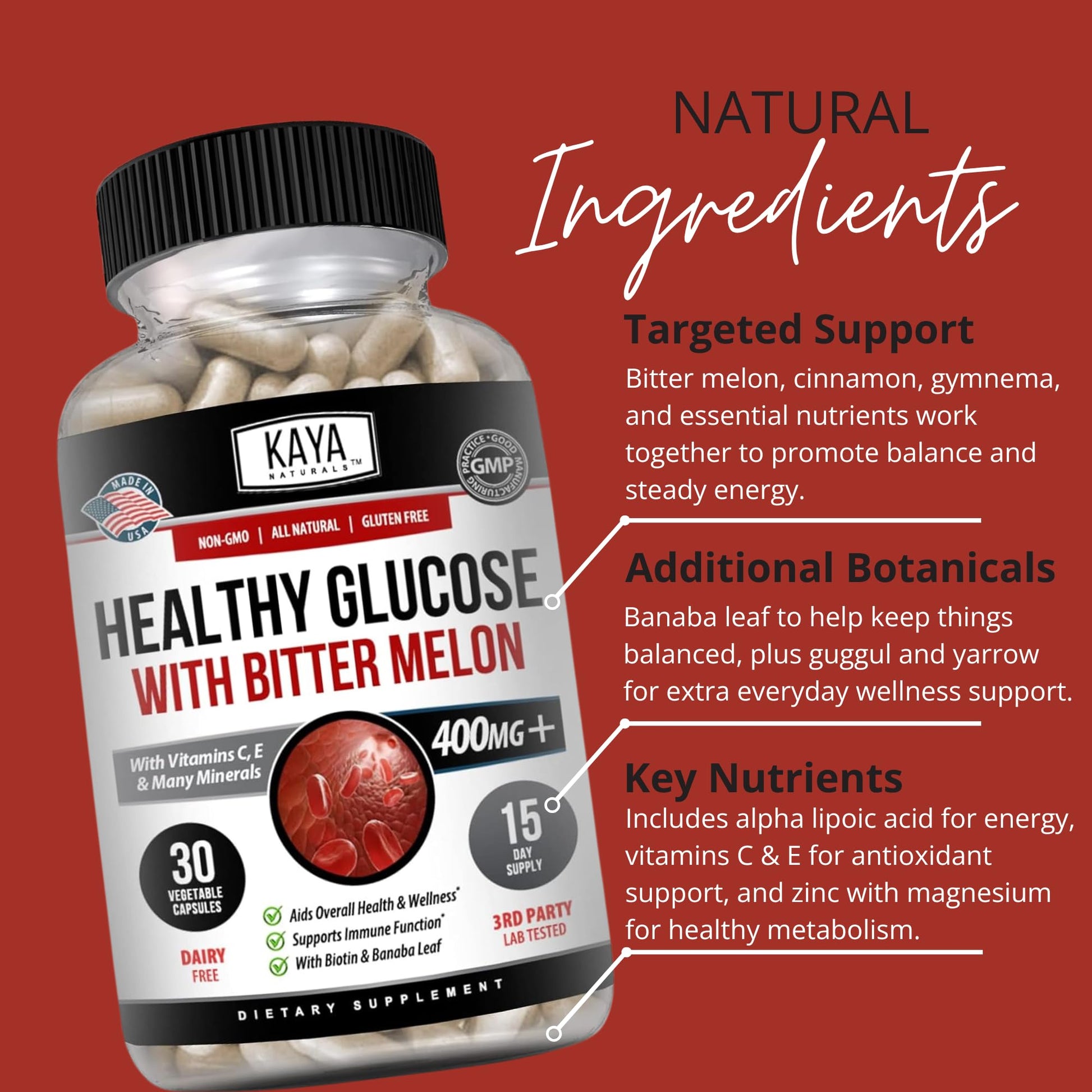 Kaya Naturals Healthy Gluco with Bittermelon Supplement | Support Healthy Levels and Function, 20 Herbs Vitamins and Minerals, Alpha Lipoic Acide, Cinnamon, Vitamin C & E, Non-GMO (30 Count) Kaya NaturalsBuy Supplements Australia