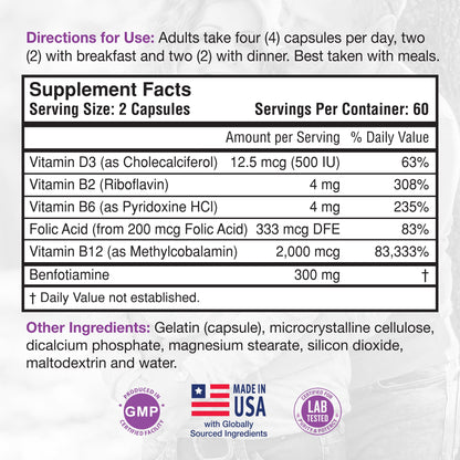 RHP Nerve Support Formula. Nutritional Support of Neuropathy, Nerve Relief from Aches, Nerve Pain & Discomfort. B-Complex with Benfotiamine and Methyl B12. 120 Capsules RHPBuy Supplements Australia