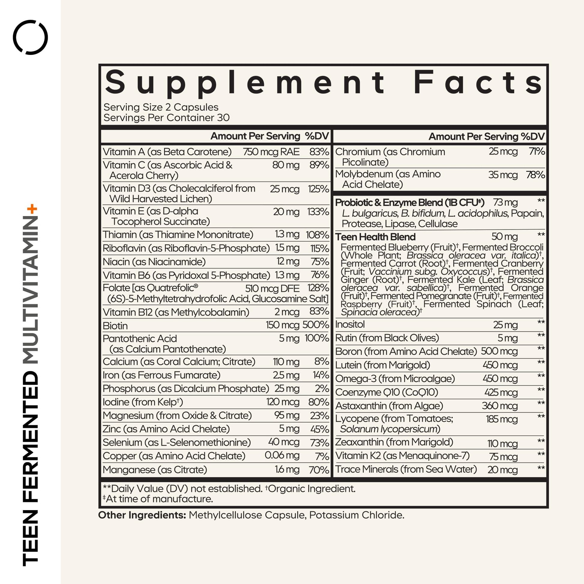 Codeage Teen Multivitamin Supplement – Daily Vitamins and Minerals for Teen Boys and Girls – Organic Whole Food Formula with Omega-3 and Vitamins A to K - 60 Capsules CodeageBuy Supplements Australia