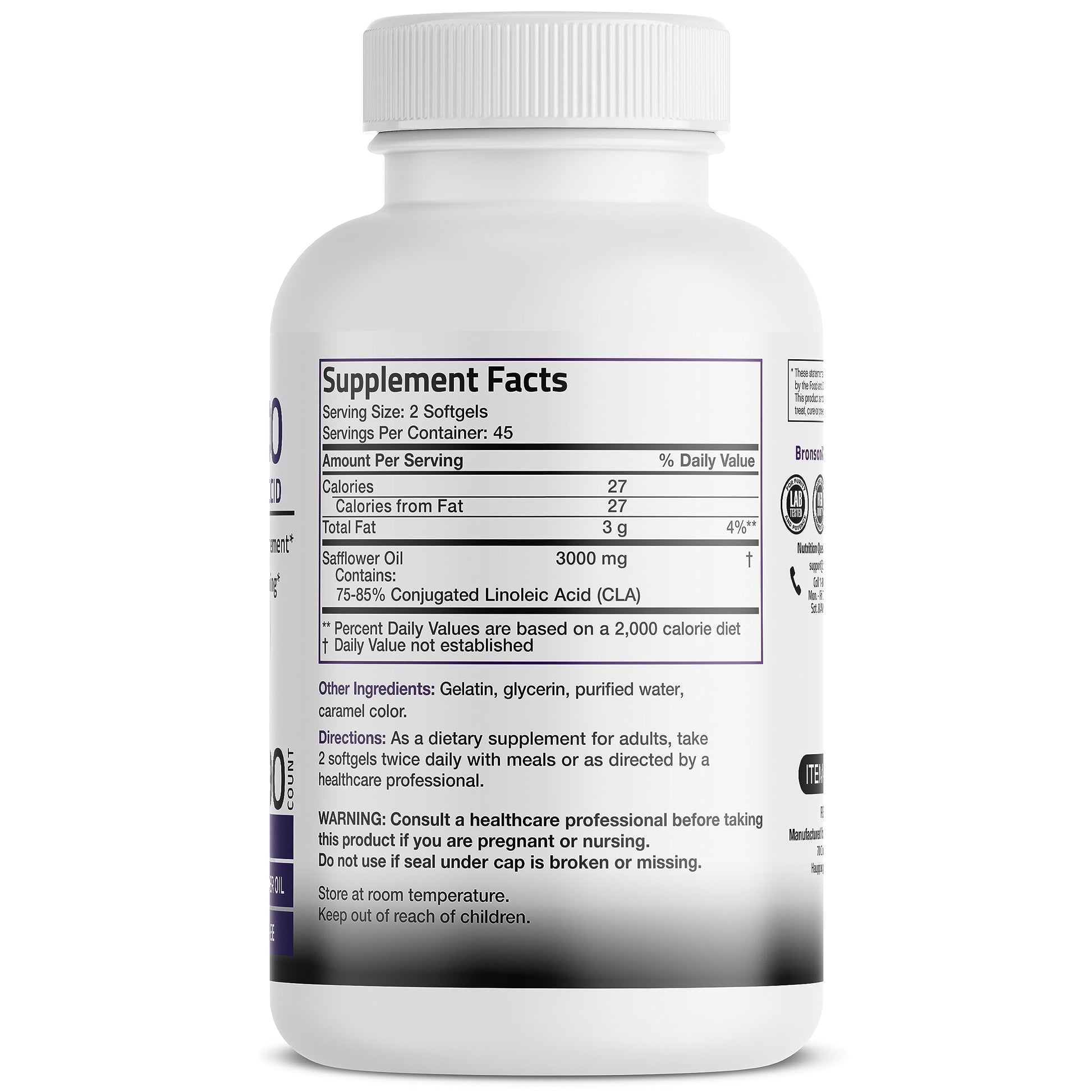 Bronson CLA 3000 Extra High Potency Supports Healthy Weight Managem