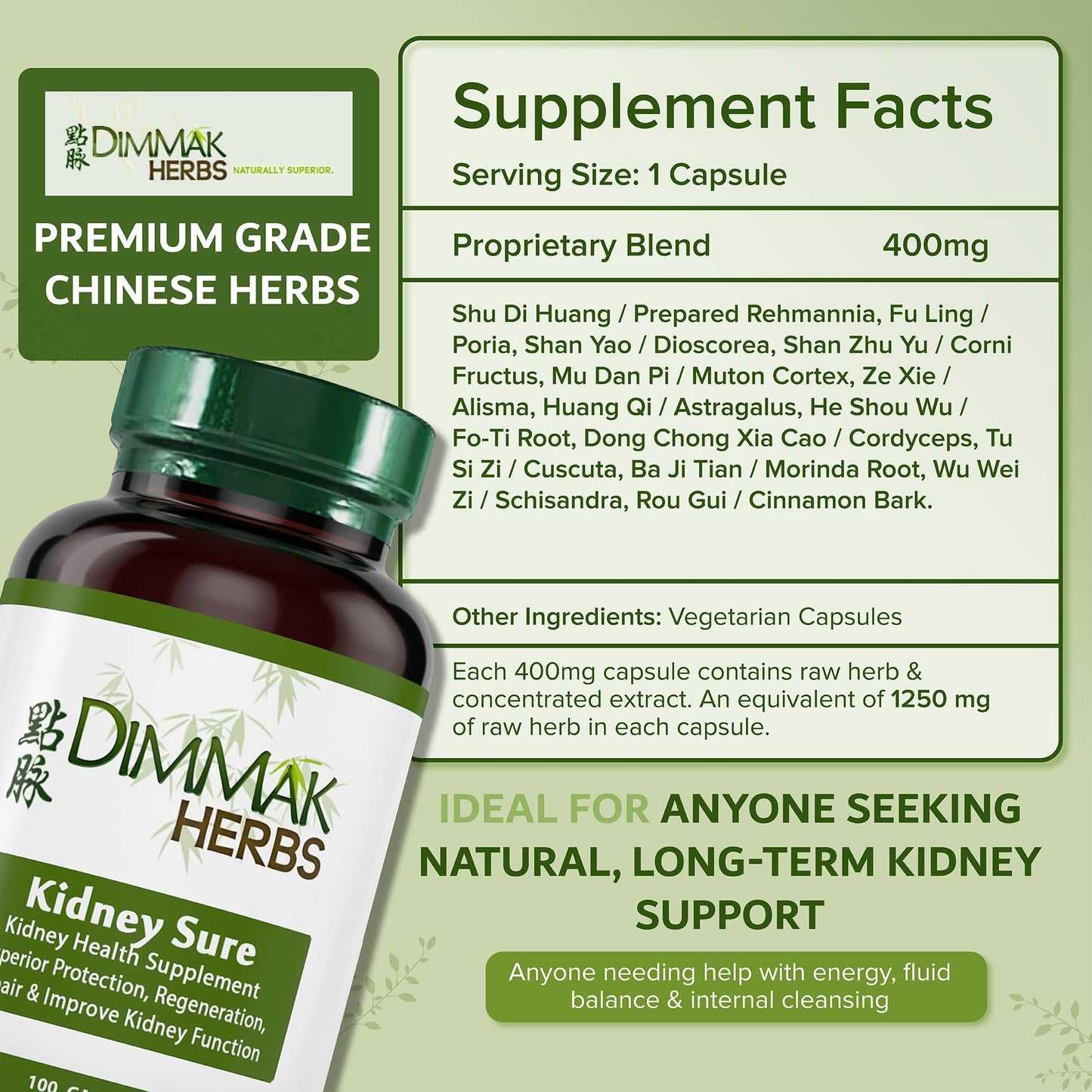 Dimmak Herbs Kidney Sure- Kidney Cleanse & Revitilization Tonic- Organic Herbal Support for Renal Health, Urinary Tract Flow & Vitality- TCM Doctor Formulated, Vegan- 400mg 100 Capsules Dimmak HerbsBuy Supplements Australia