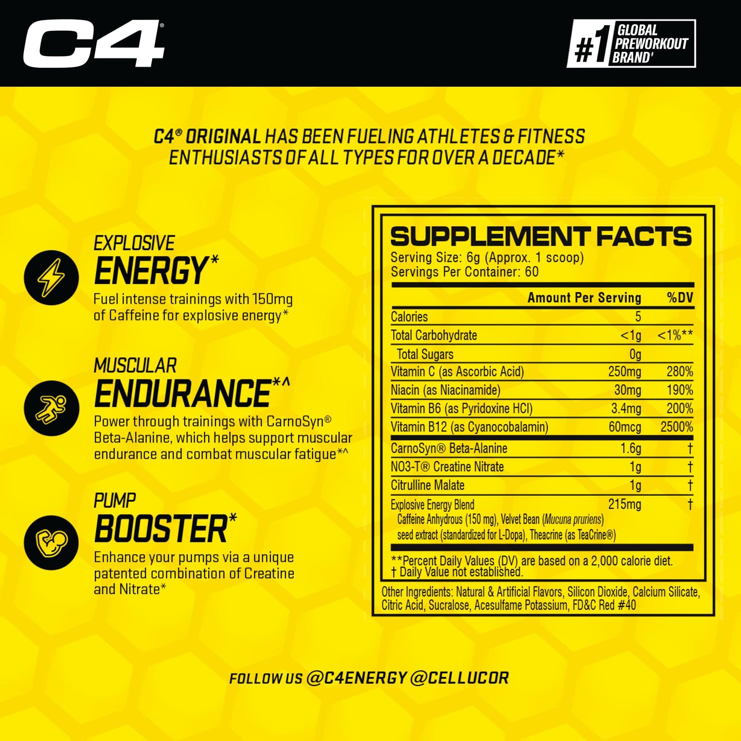 C4 Original Pre Workout Powder Fruit Punch - Vitamin C for Immune Support - Sugar Free CellucorBuy Supplements Australia