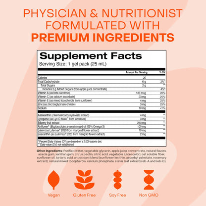 Healthycell Eye Health Daily Liquid Supplement - Eye Vitamins & Minerals with Lutein, Zeaxanthin, Astaxanthin & Beta Carotene for Sight Care & Macular Support - 30 Gel Packs HealthycellBuy Supplements Australia