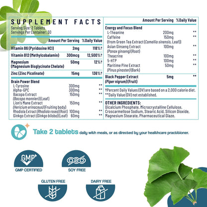 17-in-1 Brain Supplement for Memory and Focus | Nootropic Brain Supplement for Mental Clarity, Concentration, Alertness | Natural Nootropics with Herbal Extracts, Vitamins & Amino Acids (60 Tablets) SapotaxBuy Supplements Australia