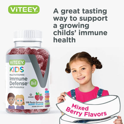 Viteey Kids Multivitamin Gummies with Probiotics - 8-1 Kids Vitamins for Immune Health Support with Vitamin C, D3, B12, B6 Viteey