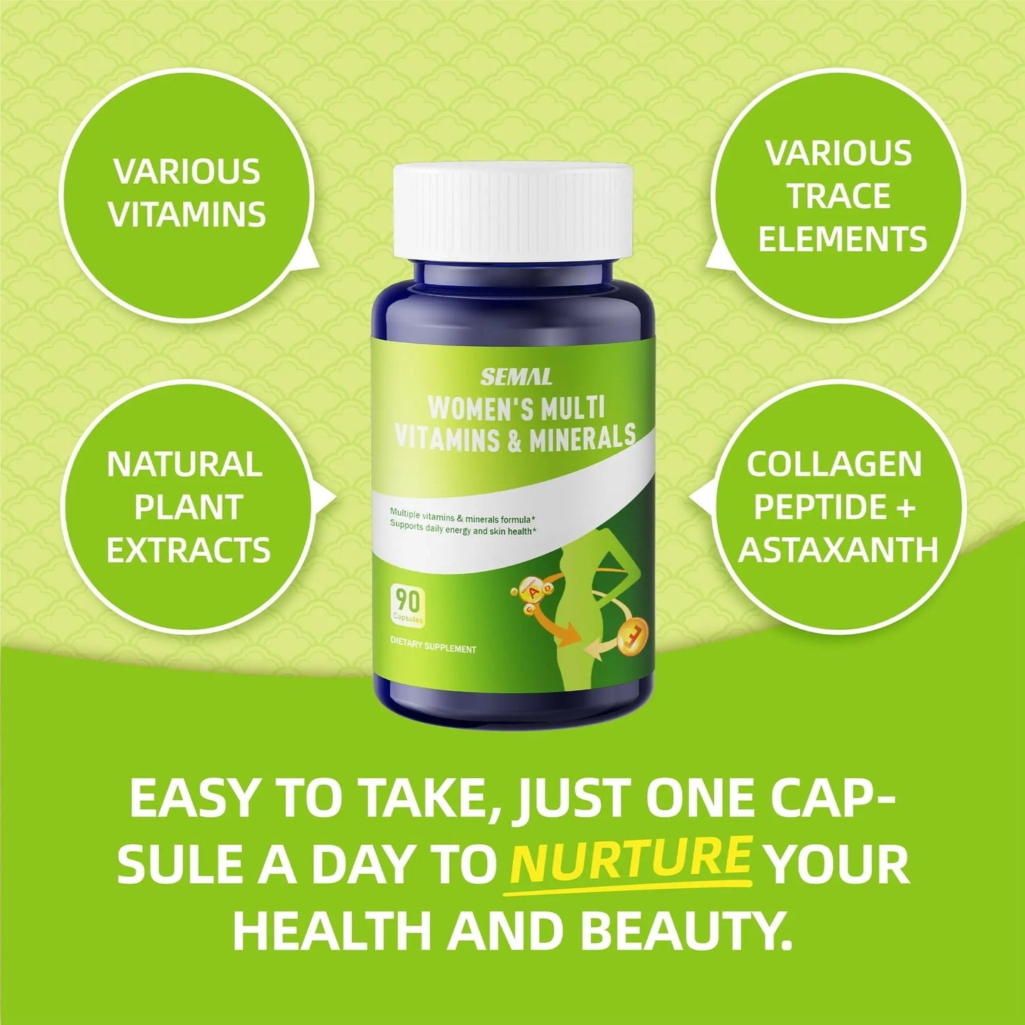 SEMAL Daily Multivitamin & Multimineral Supplement for Women (90 Capsules) SEMAL