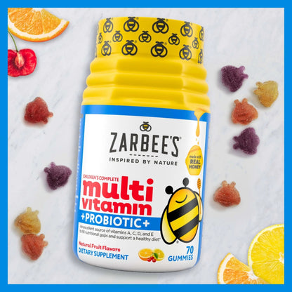 Zarbee's Kid's Complete Multivitamin + Probiotic Gummies with Vitamins A B C D E & zinc for Digestive Health Easy To Chew Kids Daily Multivitamin Gummies Natural Fruit 70 Count Zarbee'sBuy Supplements Australia