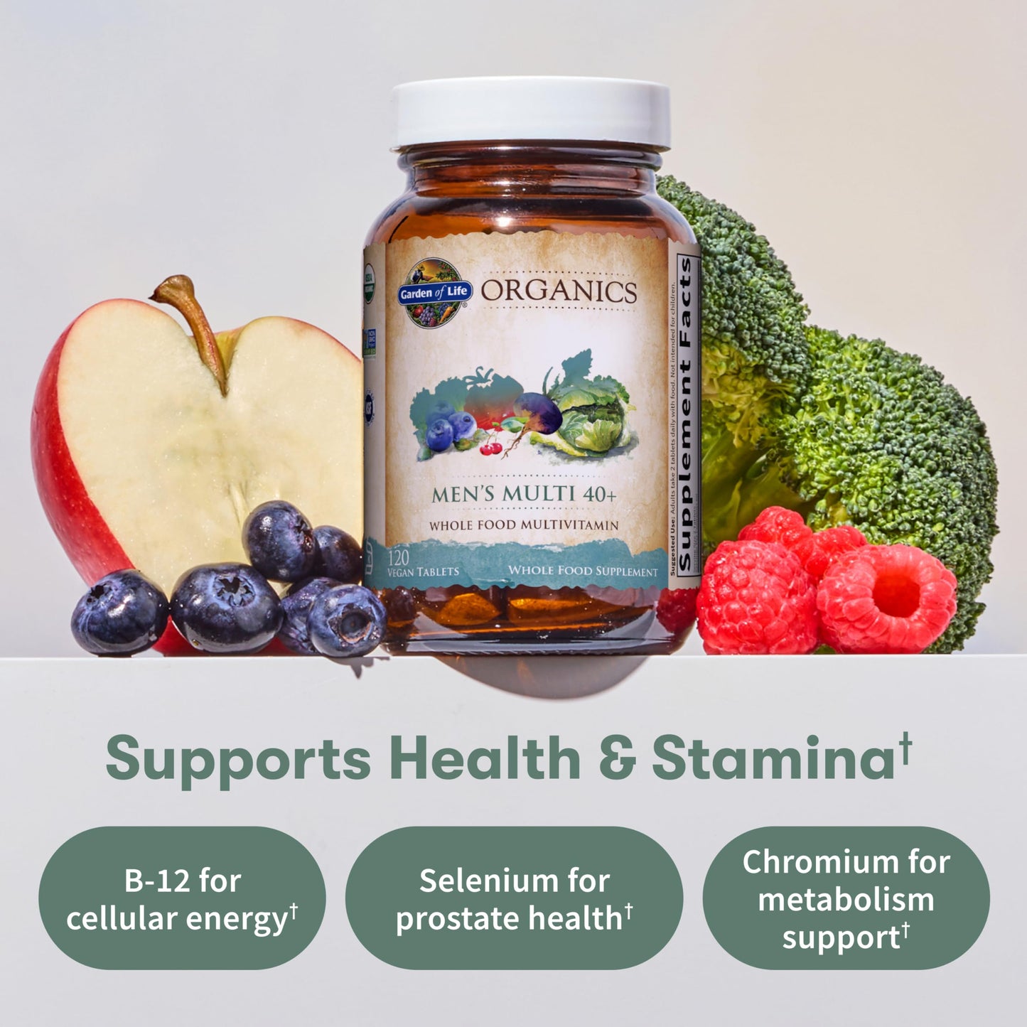 Garden of Life Organics Men's 40+ Multivitamin with Prostate Support, B12 & Vitamins – Vegan Daily Whole Food Multivitamin