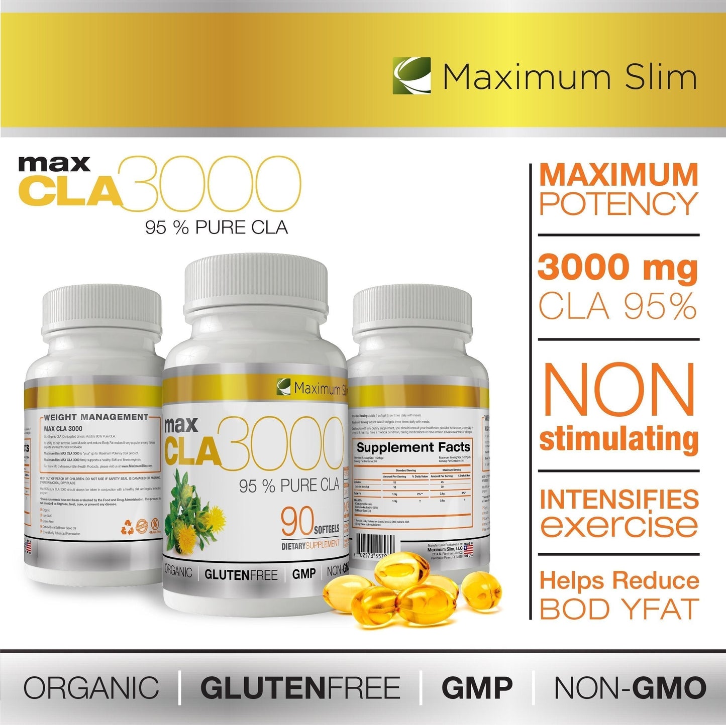 MAX CLA 3000, High Potency, Natural Weight Loss Exercise Enhancement, Increase Lean Maximum SlimBuy Supplements Australia
