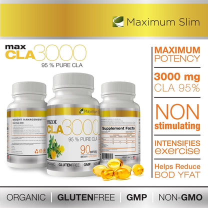MAX CLA 3000, High Potency, Natural Weight Loss Exercise Enhancement, Increase Lean Maximum SlimBuy Supplements Australia
