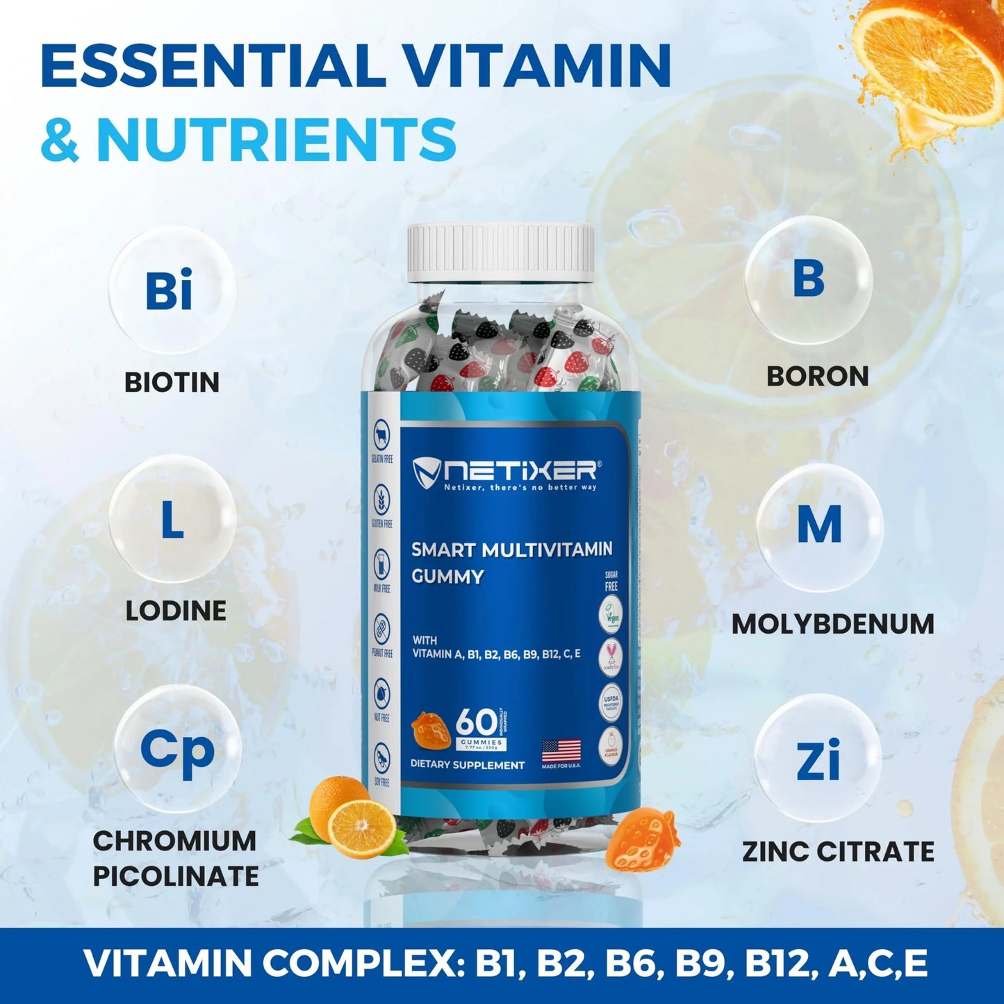 nETiXER Multivitamin Gummies – 60 Vegan Berry Gummies with Vitamins A, C, D, E, B12, Biotin, Zinc, Iodine – Gelatin-Free, Gluten-Free nETiXER