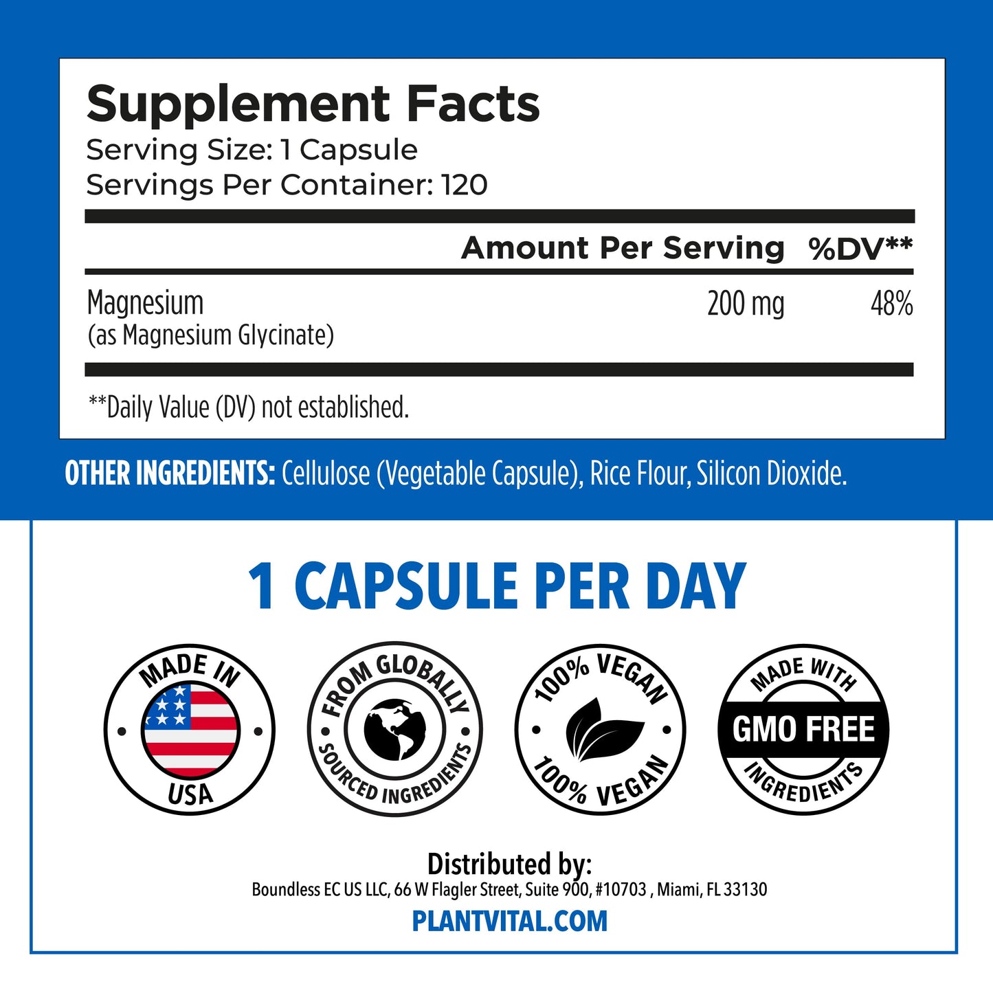 PlantVital Magnesium Glycinate 200mg - Supports Restful Sleep, Muscle & Nerve Function, Normal Heart & Bone Health - Feel Calm & Relax - Vegan, Third Party Tested, Gluten Free, Non-GMO - 120 Capsules PlantvitalBuy Supplements Australia
