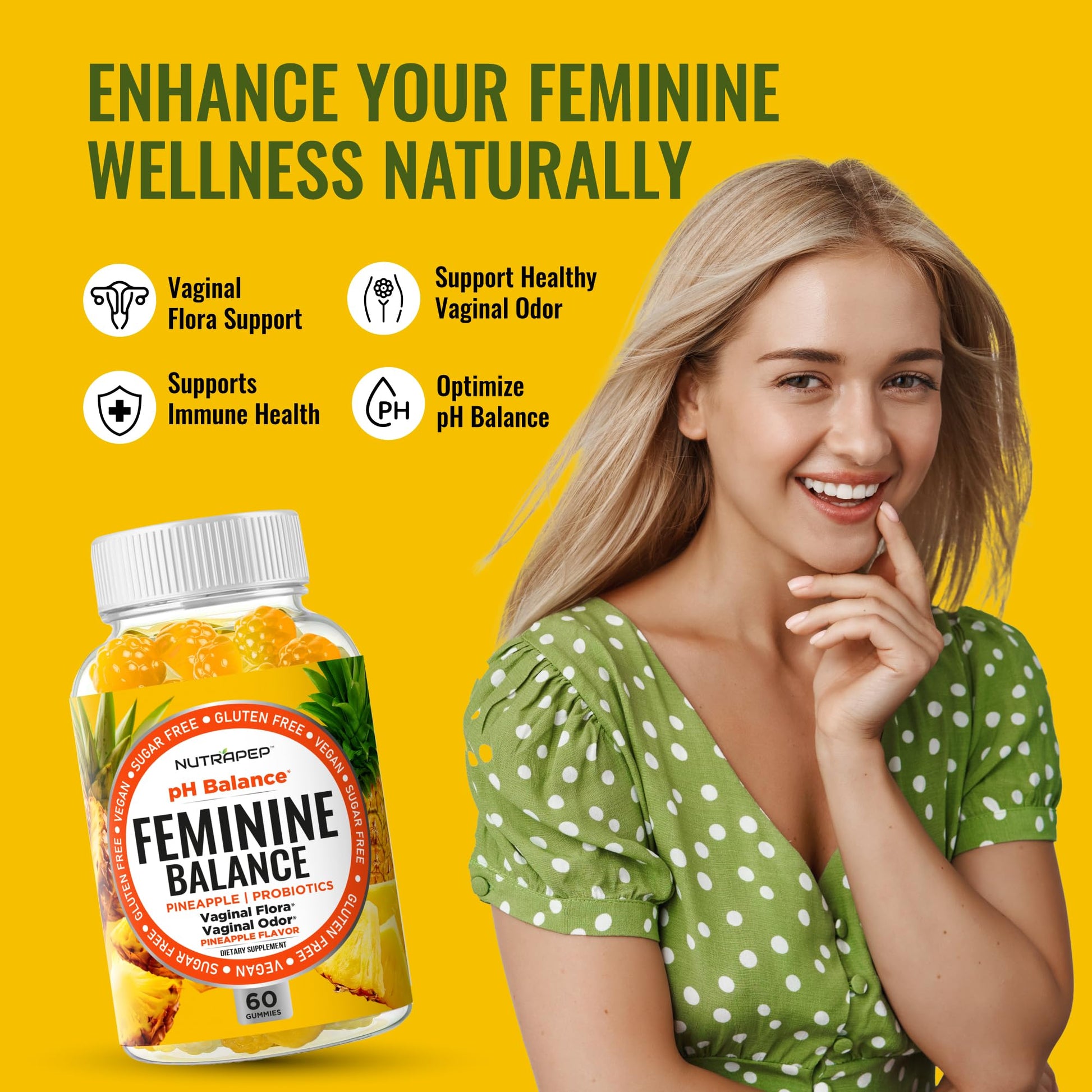 NutraPep Feminine Balance Probiotics Gummies for Women - Vaginal Health & Women's pH Balance Natural Gummy Supplement with Cranberry Pineapple Powder - Sugar Free Gluten Free Vegan (Pack of 2) NutraPepBuy Supplements Australia