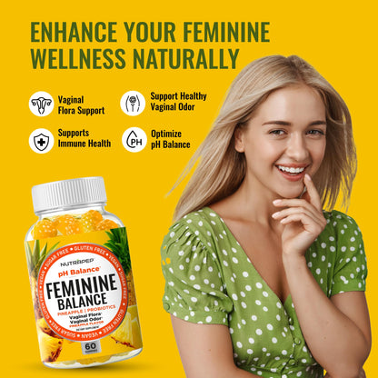 NutraPep Feminine Balance Probiotics Gummies for Women - Vaginal Health & Women's pH Balance Natural Gummy Supplement with Cranberry Pineapple Powder - Sugar Free Gluten Free Vegan (Pack of 2) NutraPepBuy Supplements Australia