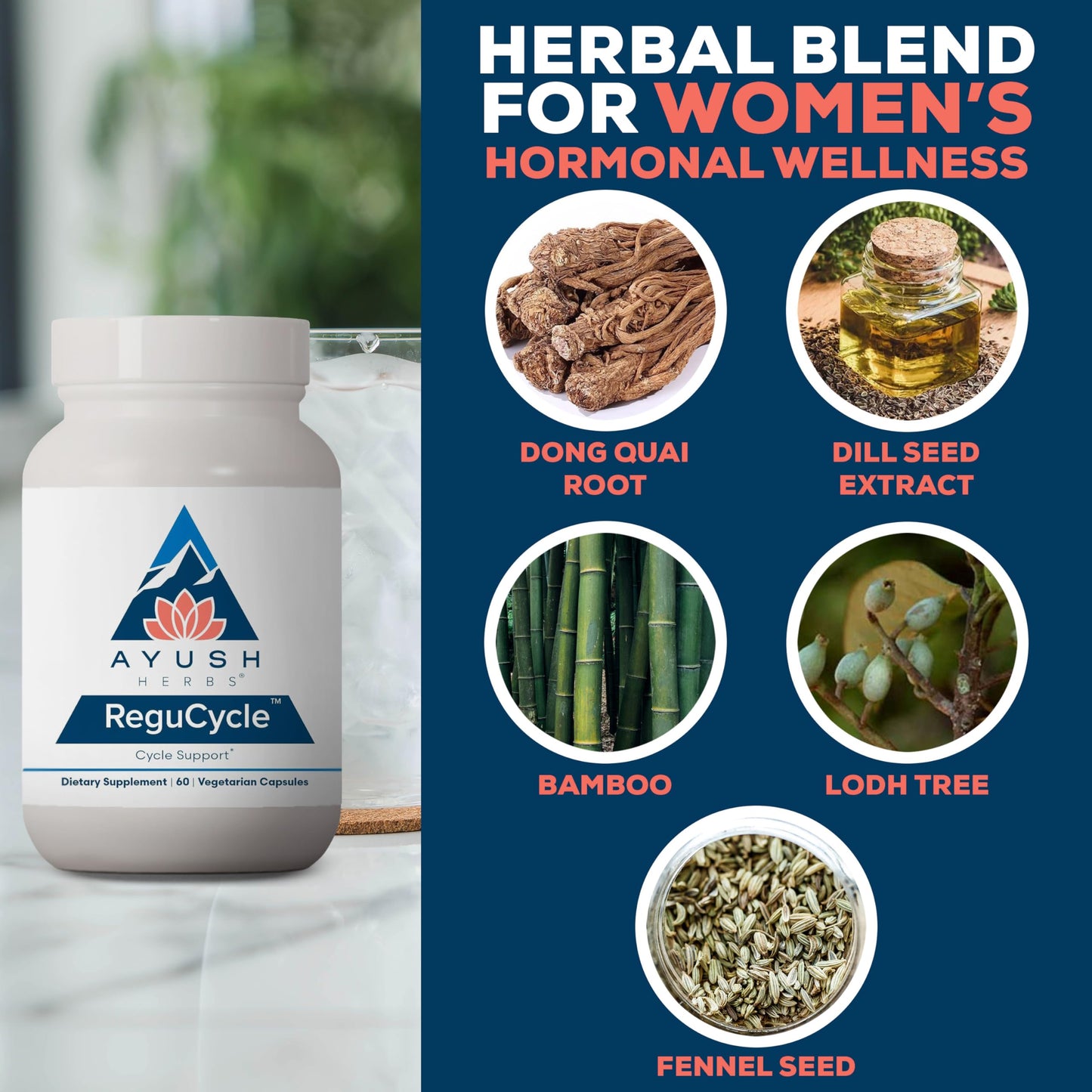 Ayush Herbs Regu-Cycle - Hormone Balance for Women, Hormonal Support, Period Support & Relief, Reproductive Health, Regulate Menstrual Cycle, Ovarian Support Supplement - 60 Vegetarian Capsules Ayush HerbsBuy Supplements Australia