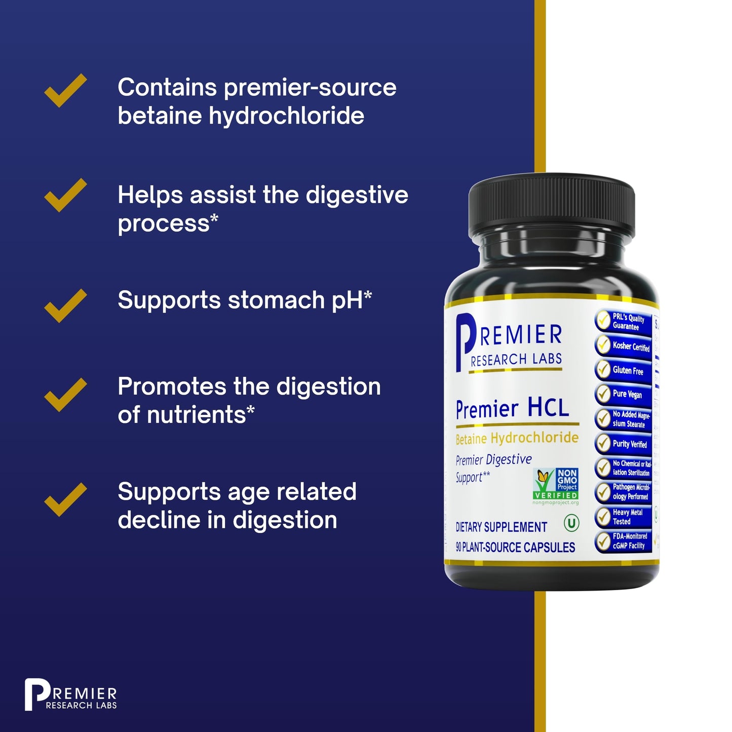 Premier Research Labs Premier HCL - Betaine HCL, Betaine Hydrochloride Supplement for Optimal Digestive Function, Nutrient Absorption, Betaine-HCL for Low Stomach Acid- 90 Vegetarian Capsules Premier Research LabsBuy Supplements Australia