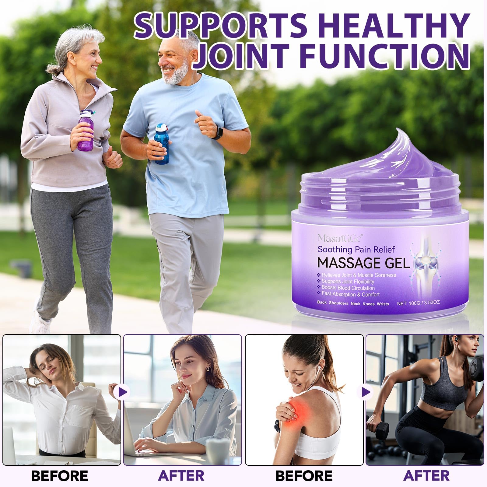 Soothing Massage Gel - Joint Massage Purple Gel, Natural Ingredients & Fast-Absorbing for Soothing Joint, Shoulder, Knee, Back & Muscle Stiffness GTZSXNPBuy Supplements Australia