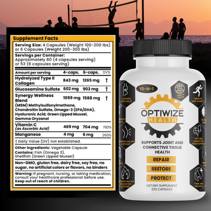OptiWize 10-N-1 Joint Support Hydrolyzed Collagen,MSM, Hyaluronic Acid, Glucosamine,Chondroitin & More- Targets Joint Discomfort,