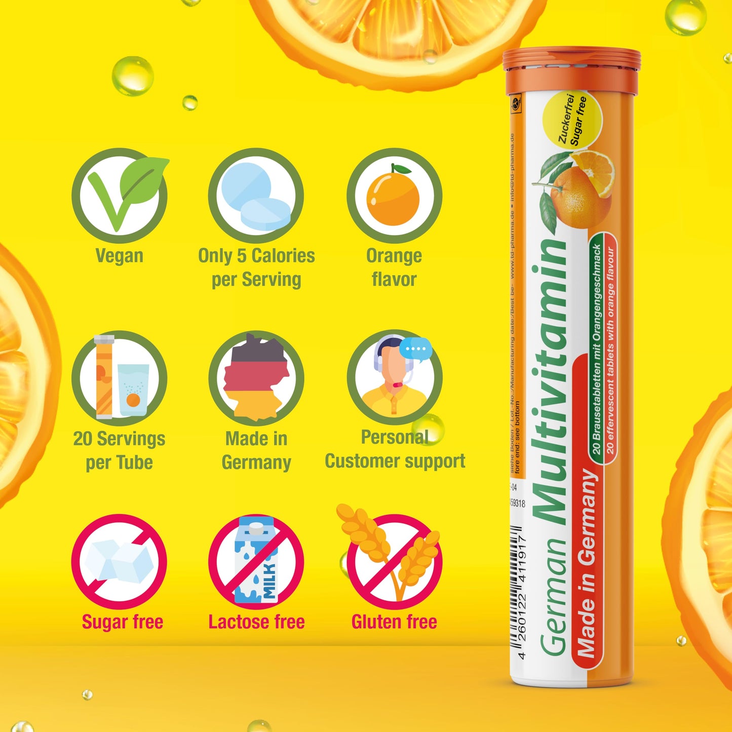 T&D German Vitamin, Minerals - 140 Vegan/Vegetarian Drink Effervescent Tablets - Mixed Fruit Flavor Box - Made in Germany T&DBuy Supplements Australia