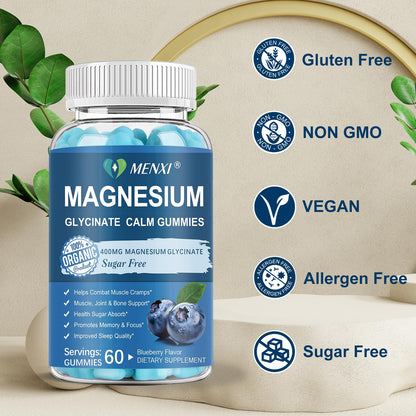 Magnesium Gummies 600mg per Serving-Magnesium Glycinate 400mg and Magnesium Malate 200mg,Sugar Free Magnesium Potassium Supplement for Calm Mood, Muscle, Bone & Sleep Support,60 Blueberry Gummies MENXIBuy Supplements Australia