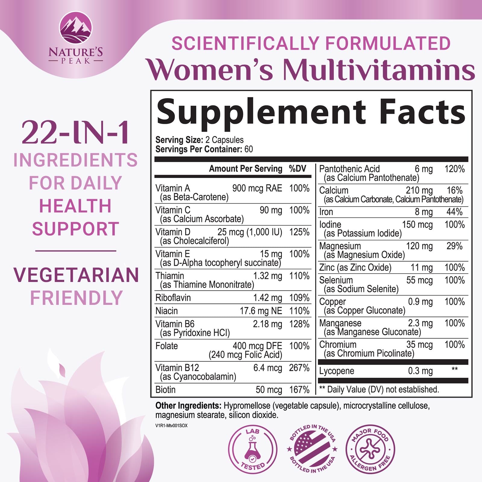 Multivitamin for Women - Complete Daily Womens Multivitamins with Calcium, Folate, Vitamin A, C, D, E & B Vitamins, Zinc and Iron - Multi Vitamins for Bone, Energy & Immune Support - 120 Capsules Nature's PeakBuy Supplements Australia