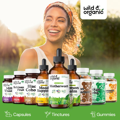 Wild & Organic Motherwort Tincture - Good Mood, Calmness, Overall Support - Supplements for Women with Motherwort Herb - Vegan, Sugar & Alcohol-Free Extract Drops - 4 fl oz Wild & OrganicBuy Supplements Australia